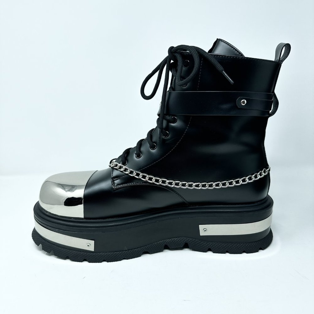 **SOLD**Koi Borin Metal Hardware Platform Combat Boots Black Mens 10 Chains - Picture 3 of 16